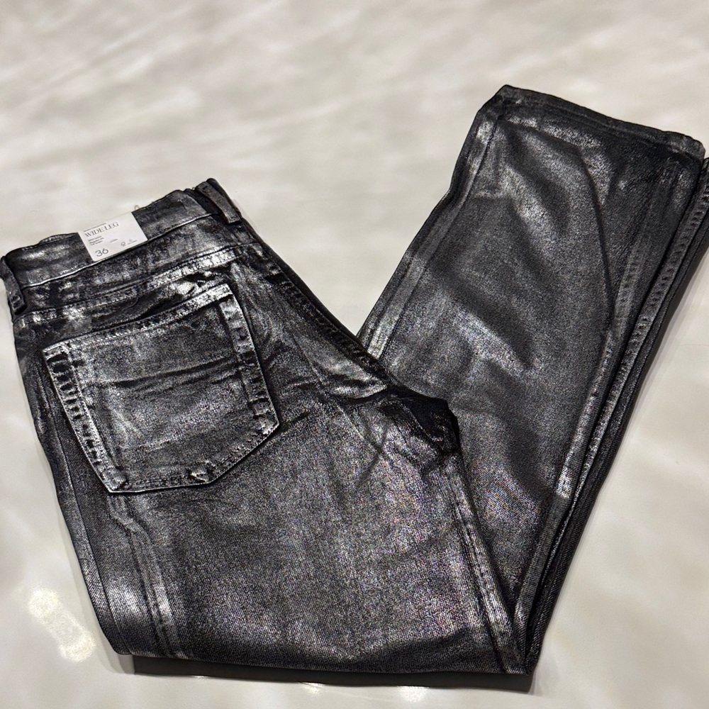 Mango Metallic Silver Flare Jeans